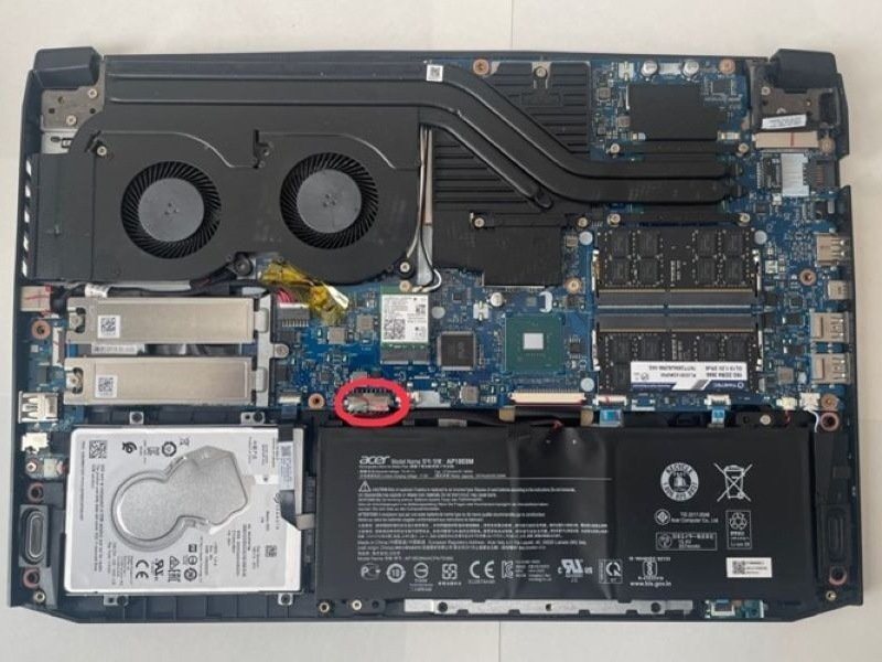 Internal Photo of Acer AN715-51 AN515-54 N18C3 AN517-51 A715-74G N19C5 8mm Fan OEM (acer AN515-54)